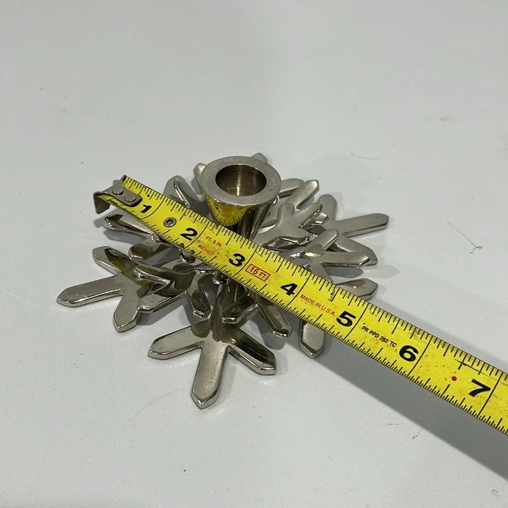 Crate & Barrel Silver Shiny Snowflake Taper Candle Holder